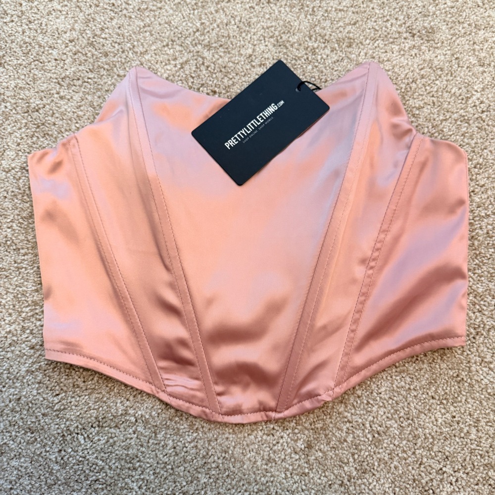PrettyLittleThing Pointed Hem Bandeau Corset Women Size 4‎ Dusty Rose Satin Top
